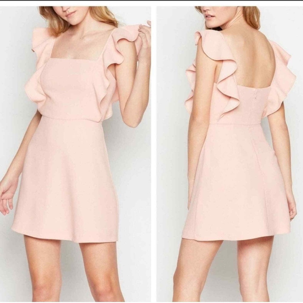 BCBG Pink and Orange Asymmetrical Ruffled Mini Dress